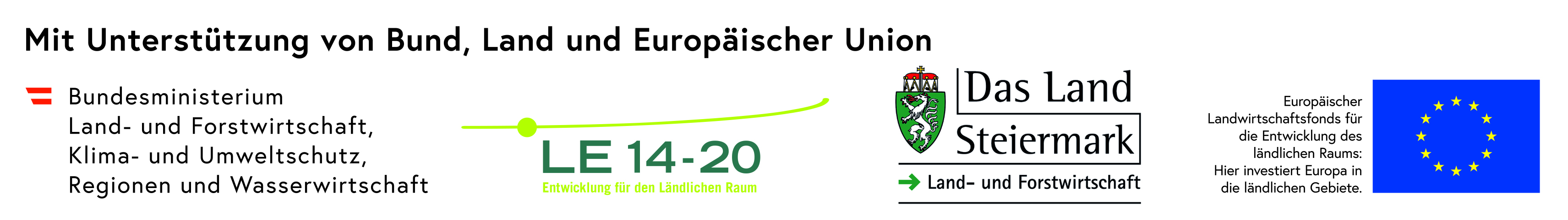 Förderhinweis: Bundesministerium für Land- und Forstwirtschaft, Klima- und Umweltschutz, Regionen und Wasserwirtschaft; LE 14-20; Land Steiermark; Europäischer Landwirtschaftsfonds für die Entwicklung des ländlichen Raums; Europäische Union